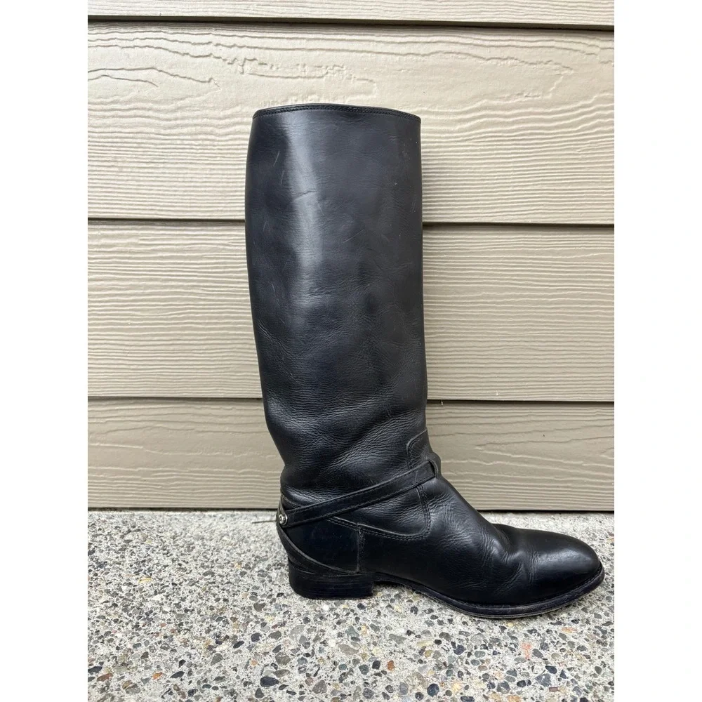 Frye Lindsey Plate Women's Size 7.5‎ Shoes Black Leather Tall Riding Boots 76976